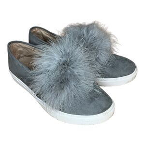 Steve Madden Womens Emily Grey Feathers Round Toe Slip On Shoes Size 9 B
